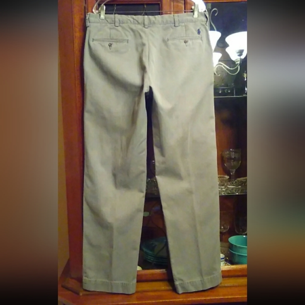 Mens 34/32 Ralph Lauren Polo Gray PRESTON PANT. Flat Front RLP Chinos